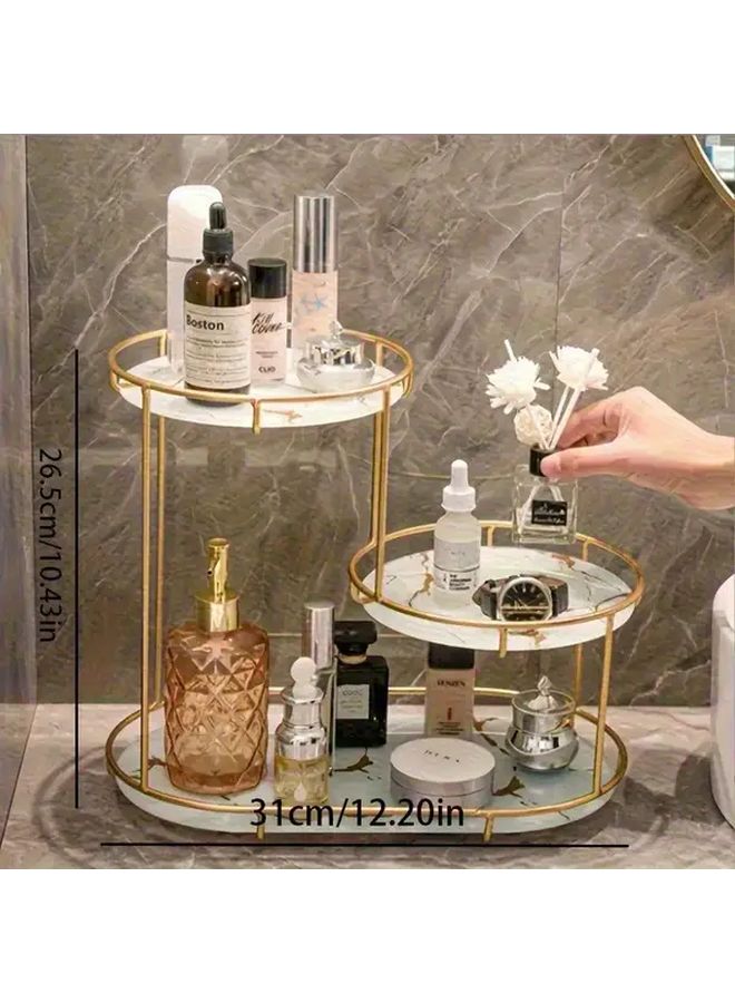 White Modern Marble Cabinet Multi Tier Shelves No Assembly Required Plastic Frame Dresser - Image 1
